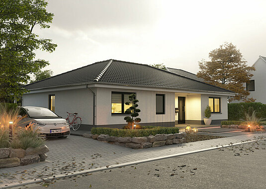 Bungalow-128-Strasse-Elegance Bungalow 128 Außenansicht am Abend