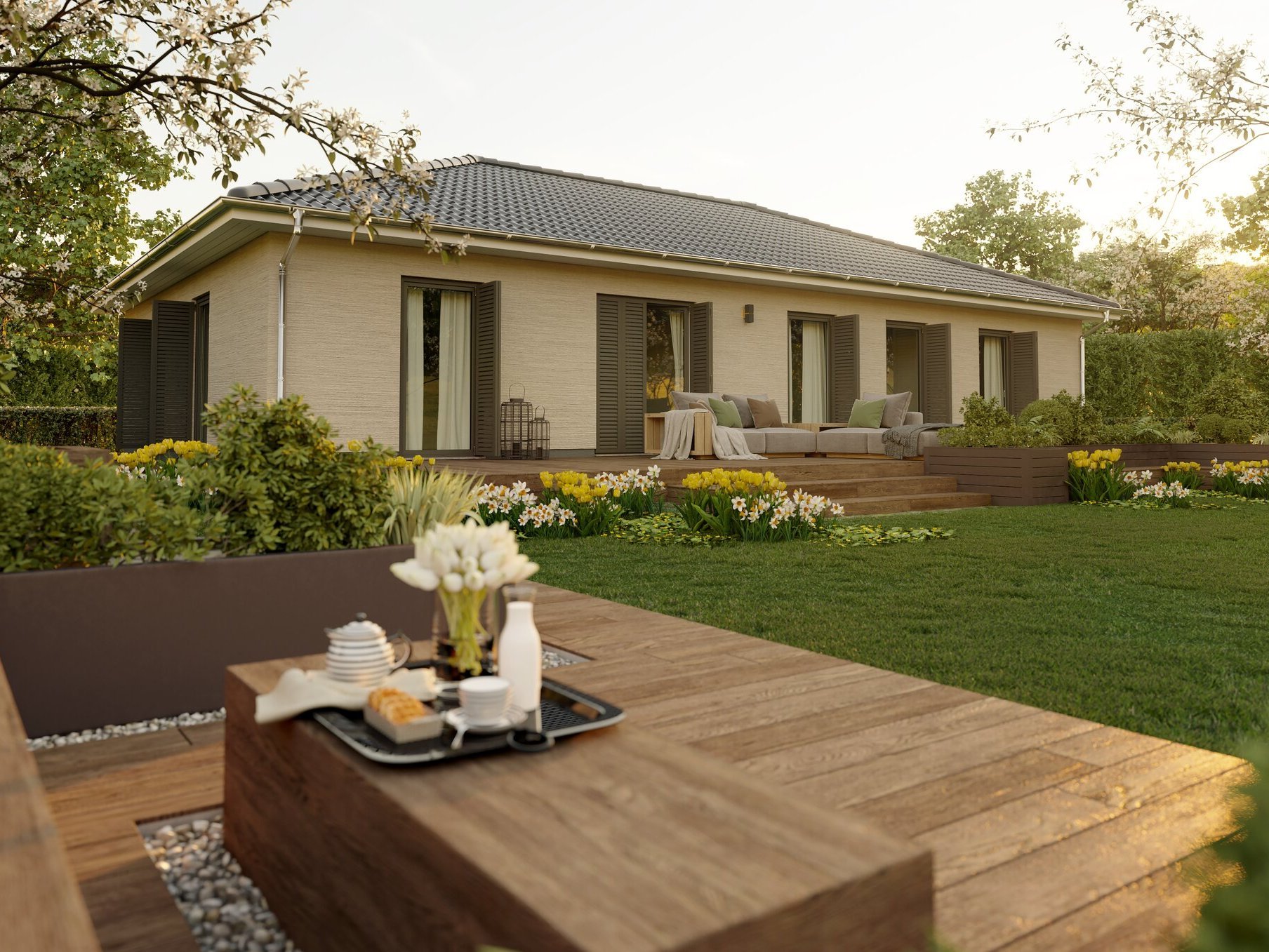 Der massive Bungalow 131 mit Walmdach